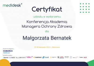 Małgorzata Bernatek Certyfikat AMOZ